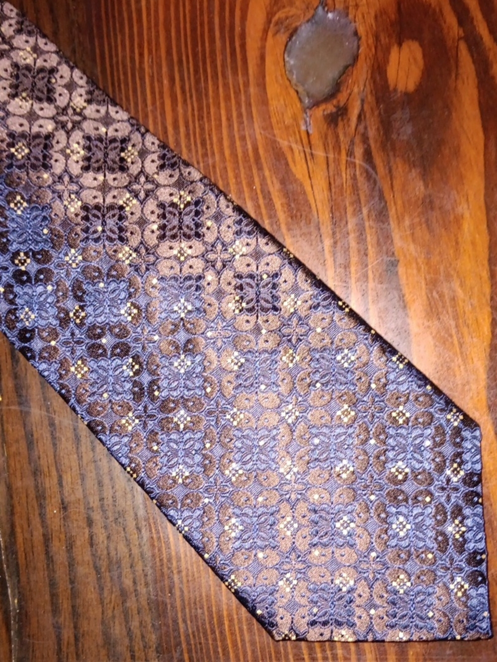 Canali Brown Tie with Blaxk Floral Medallion Pattern
